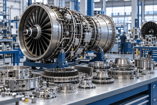 Close-up of aircraft components or an engine